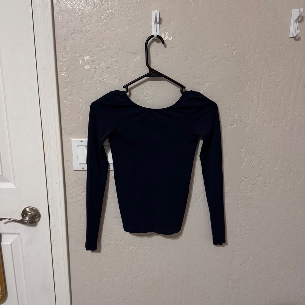 Intimately Free People Navy Blue Low Back Square Neck Long Sleeve Top XS/S